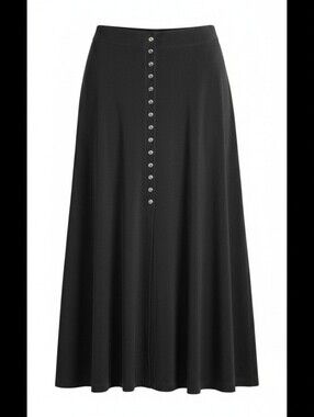 Source Unknown Black A-Line Maxi Skirt with Front Buttons